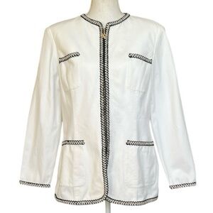 St. John Sport White Cotton Jacket with Black Trim Size M